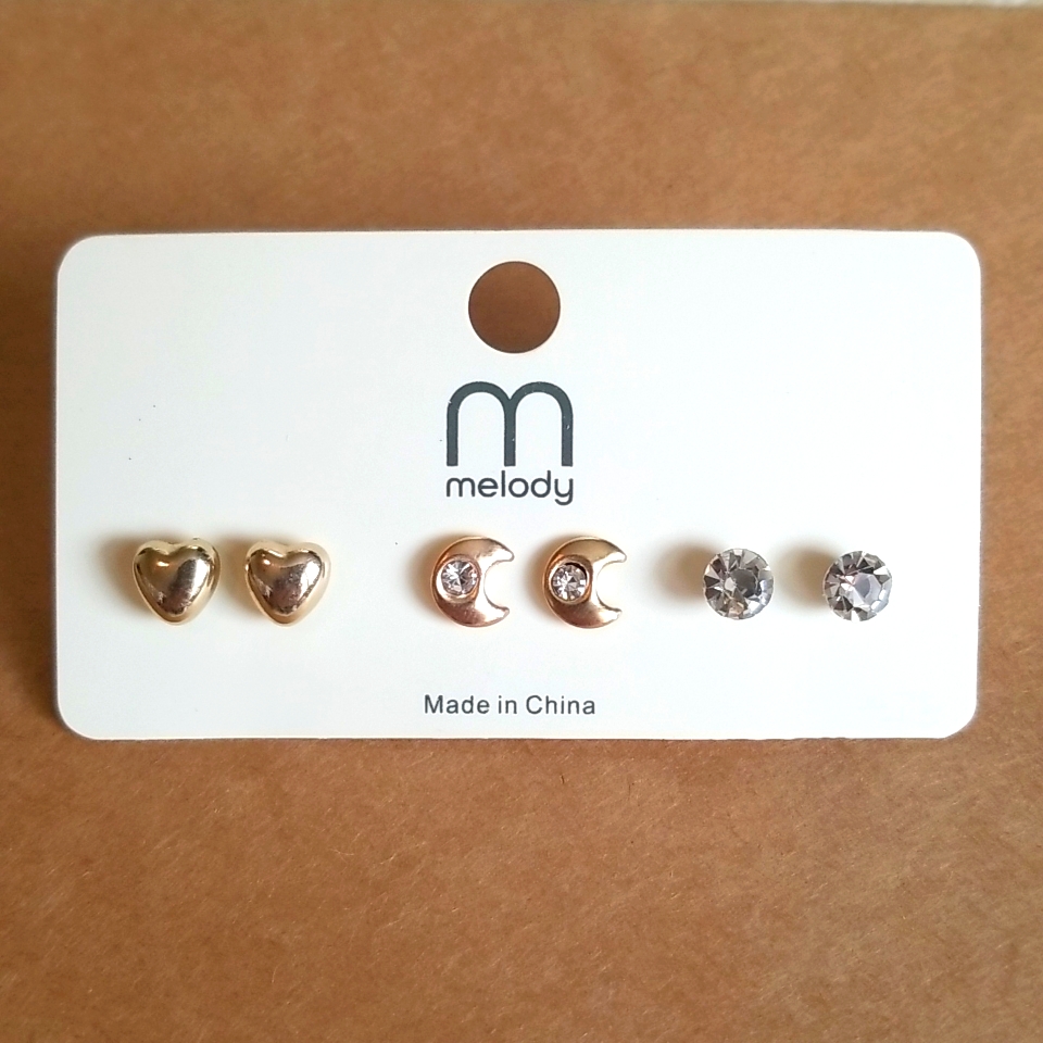 Heart Moon Crystal Gold Earring Set 16$